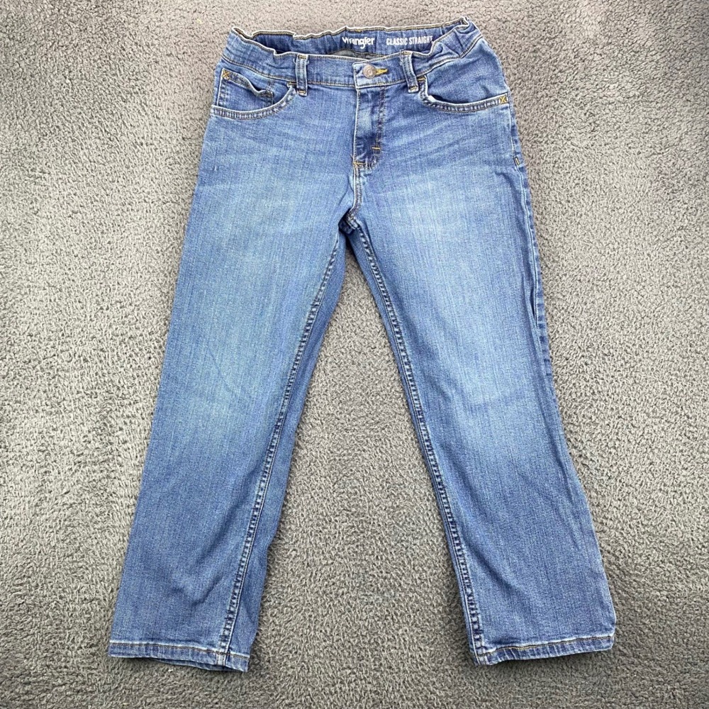 Wrangler Classic Straight Blue Denim Jeans Kids 10 Husky Adjustable Waist